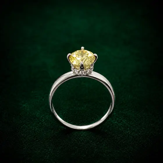 Anel Solitário Moissanite Amarelo 6,5mm em Prata 925 Luxuoso Elegante