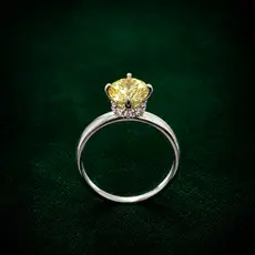Anel Solitário Moissanite Amarelo 6,5mm em Prata 925 Luxuoso Elegante