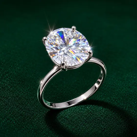 Anel Prata 925 com Moissanite Oval 10mm Brilho Intenso Feminino