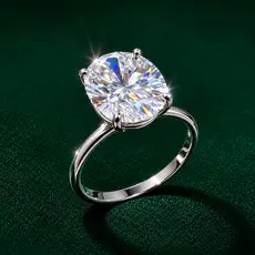 Anel Prata 925 com Moissanite Oval 10mm Brilho Intenso Feminino
