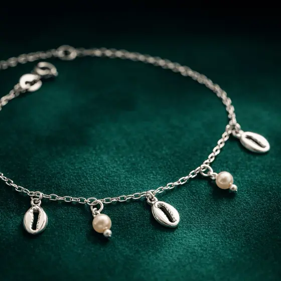 Pulseira Pérola Conchas Búzios em Prata 925 Pulseira Feminina Estilo Praia Delicada