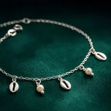 Pulseira Pérola Conchas Búzios em Prata 925 Pulseira Feminina Estilo Praia Delicada