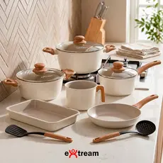 Jogo de Panelas Revestimento Ceramica Indução 8 peças Extream Kyoto Marmol Light