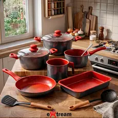 Jogo de Panelas Revestimento Ceramica Indução 8 peças Extream Atami Red Light