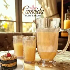 Conjunto com Jarra 1L Luxo Âmbar Alto Padrão e 6 Copos Egeu Long Drink Âmbar Muito Brilho Para Água/Suco