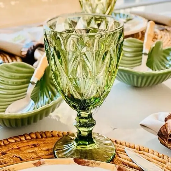 Taça Diamond Vidro Verde P/ Água Suco Vinho 330ml ( 1 Unidade)