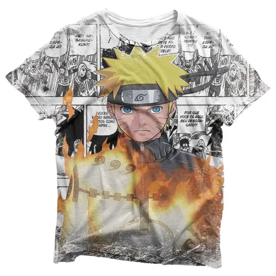 Camisa Naruto Manto da Raposa pela Metade Mangá - Camisas Naruto Estampa Total