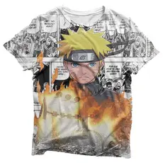 Camisa Naruto Manto da Raposa pela Metade Mangá - Camisas Naruto Estampa Total