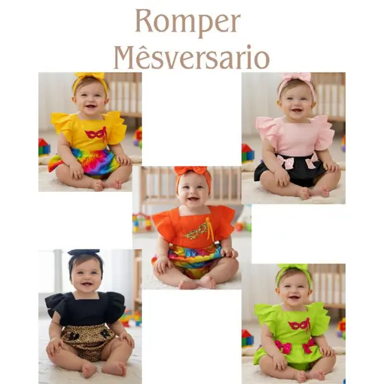 Roupa Bebê Menina Mesversário | Romper Infantil para Ensaio Fotográfico | Look Bebê Luxo