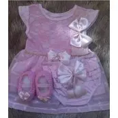 Kit luxinho para batizado e mesversario do seu bebê com vestido faixa e sapatinho e calcinha