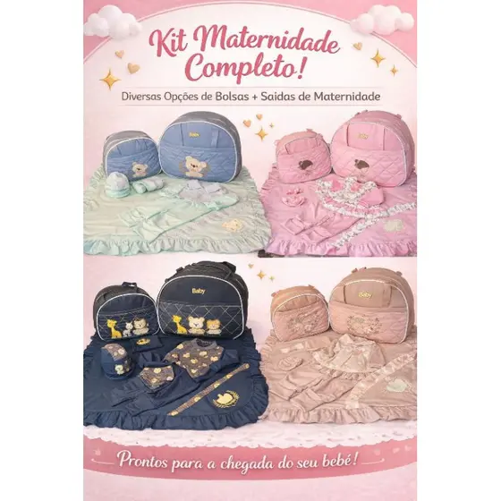 Kit Maternidade Completo: Bolsa Impermeável Matelassê + Saída Maternidade Algodão Enxoval Luxo