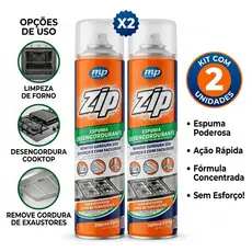 Kit com 2 Aerossóis Zip Clean Desengordurante Para Limpeza de Fogões Coifas Grelhas Remove a Gordura