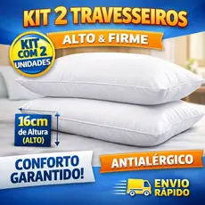 Kit 2 Travesseiros Alto e Firme 50x70x16cm Antialérgico Percal Branco Conforto Premium Suporte Pescoço