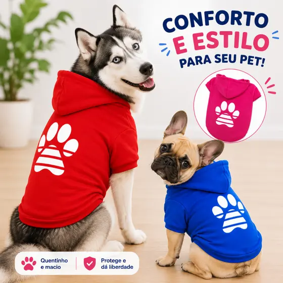 Roupa Para Cachorro Moletom Pet De Frio Macia Com Capuz Pequeno Médio Grande