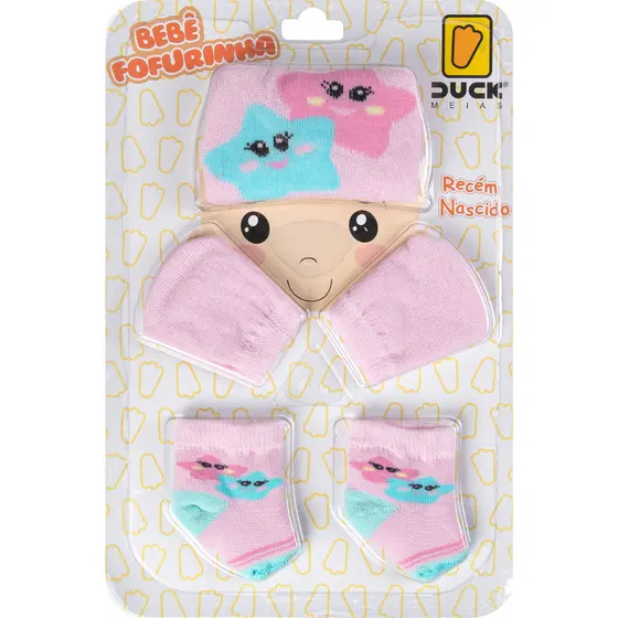 Conjunto Bebe Touca Meia Luva Recém Nascido Algodão Macio Meninas Envio Rápido