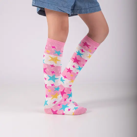 Meia 3/4 Infantil Colorida Menina Galochita Cano Longo Joelho Divertida Coração Promoção Envio Já