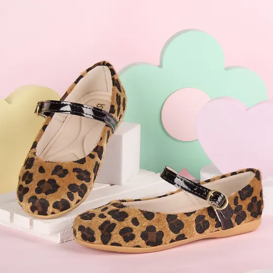Sapatilha Infantil Onça Fivela Confortável, Casual, Animal Print, Elegante 2033/2034