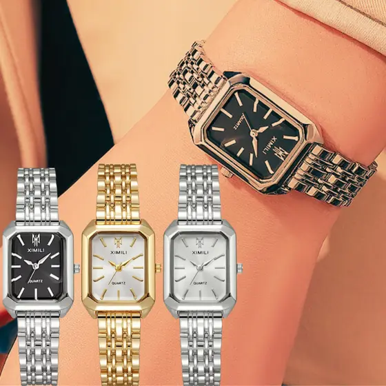 Relógio Feminino Dourado Prata Pequeno Aço Inox Luxo Elegante Minimalista Quartzo Pulseira Feminina Pulso Casual Mulher