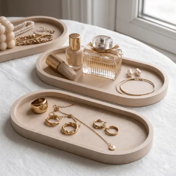 Bandeja Oval de Concreto Multiuso para Joias, Perfumes e Decoração — Unidades e Kits