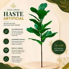 Planta Artificial Fícus Lyrata Jiboia Ramo Haste Galho 13 Folhas 60 CM Realista Decoração Toque Real