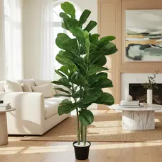 Planta Artificial Ficus Lyrata Grande Alta 1,25M Decoração Elegante Sala Escritório Toque Real Luxo