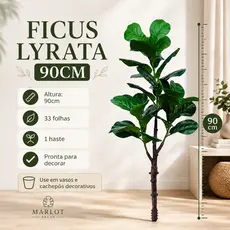 Planta Artificial Ficus Lyrata 90cm Realista Haste Decorativa Para Sala Escritório