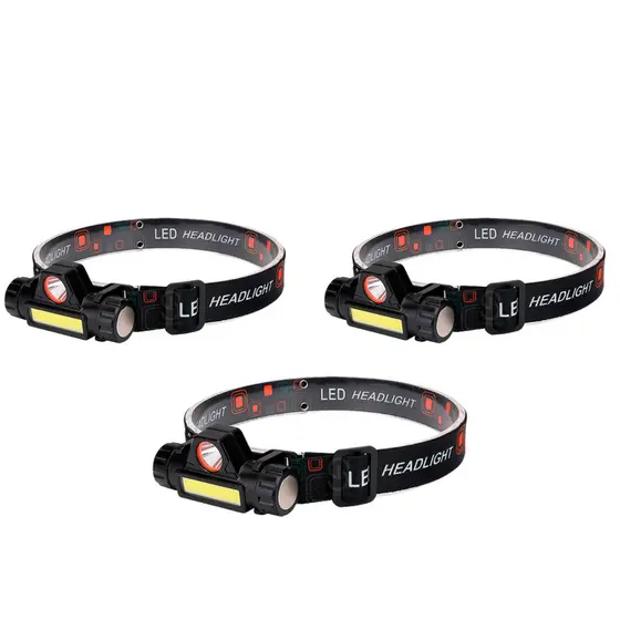 Kit 3 Lanternas de Cabeça LED 90º com Base Magnética