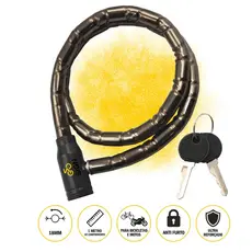 Cadeado Articulado Reforçado Grosso Trava Antifurto 18mm X 100cm Segurança 2 Chaves Bicicleta Moto Portão Preto