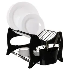 Escorredor Preto De Louça Cozinha Prato Duplo Porta Talheres