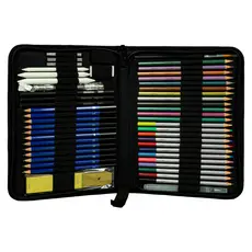 Kit Estojo Lápis Azul Desenho Arte 51 Pcs Profissional