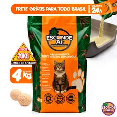 Areia Higiênica de Mandioca Biodegradável Esconde Aí 4KG a 16KG Granulado Sanitário de Gato Natural