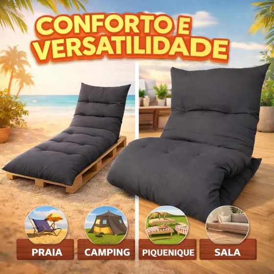 Almofada Futon Dobrável 170x60x9cm Colchonete Multiuso Chão Sofá Visita Meditação Macia