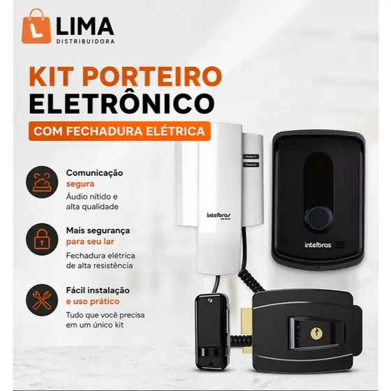 Kit Porteiro Eletrônico Interfone Intelbras Ipr 8010 + Fechadura Elétrica Aglinha 12v