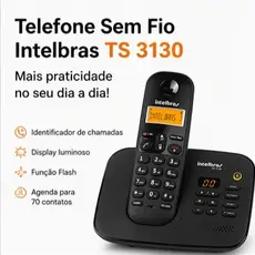 Telefone Sem Fio Intelbras TS 3130 Preto c/ Secretária Eletrônica + Identificador