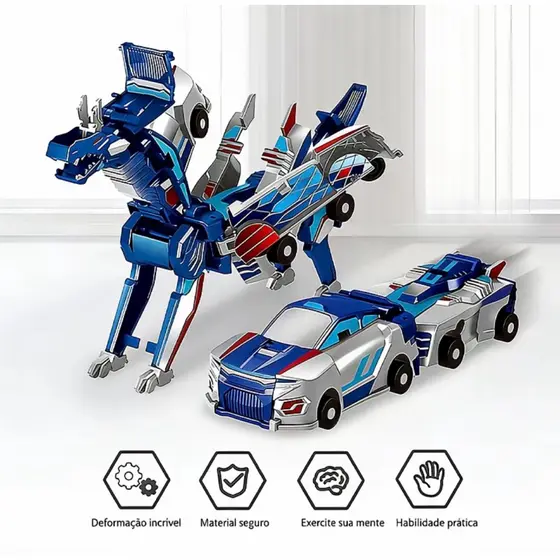 Carrinho Magnético Hotfree 2 em 1 Transforma em Dragão com Colisão Brinquedo Infantil Presente Menino Menina