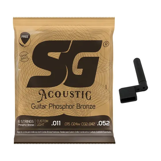 Kit Encordoamento SG Violão Aço 011 Phosphor Bronze + Encordoador