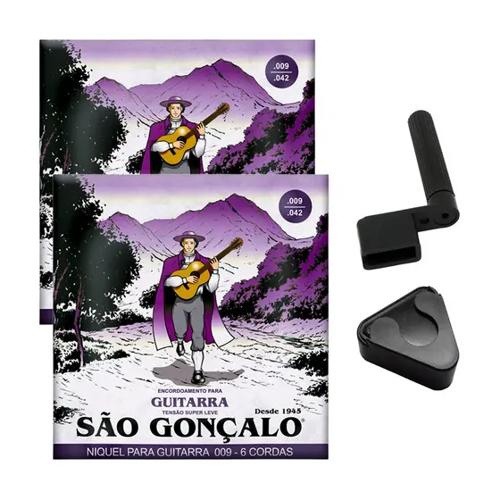 Kit 2 Encordoamento 009 Guitarra + Encordoador + Pt. Palheta