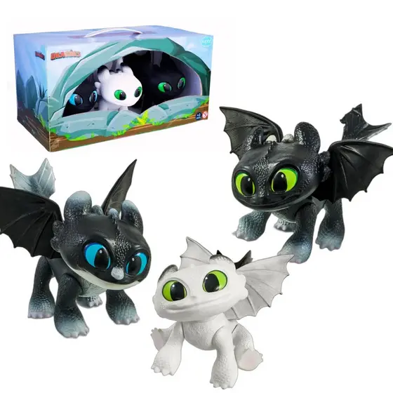 Brinquedo Kit 3 Mini Dragões Eclipse,Dawn, Dusk Como Treinar Seu Dragão - Pupee
