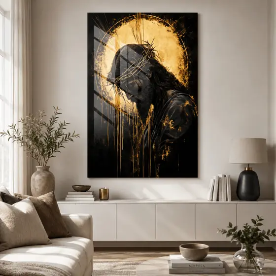 Quadro Decorativo Jesus Cristo Dourado Preto Arte Religiosa Sala Quarto Menino Jesus