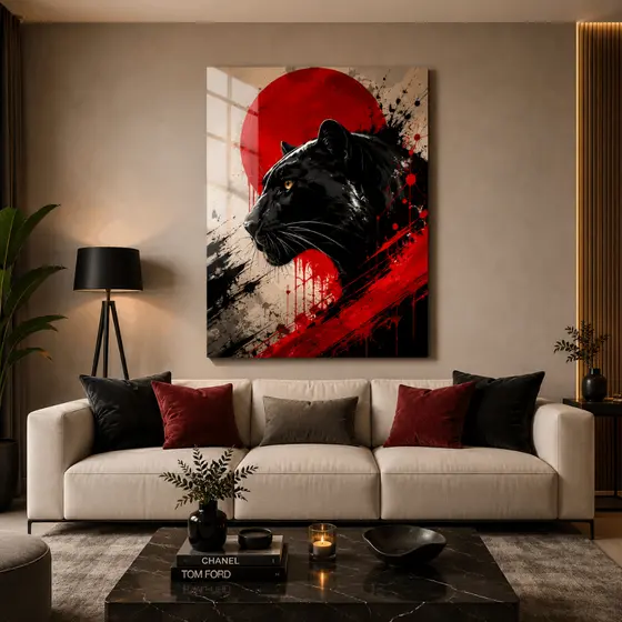 Quadro Decorativo Pantera Negra Vermelho Preto Arte Moderna Sala Quarto