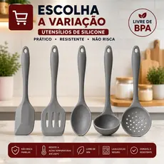 Utensílios de Cozinha de Silicone Colher Espátulas Concha Escumadeira Kit  3 ou 5 Peças Antiaderente