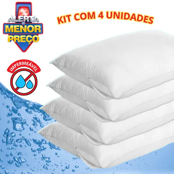 Kit 4 Fronha Impermeável anti-ácaro com zíper Promoção Capa Protetora Branco