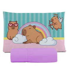 JOGO DE LENÇOL SOLTEIRO INFANTIL FRONHA DE TRAVESSEIRO CAPIVARA FOFA , MENINA LENÇOL DE ELÁSTICO