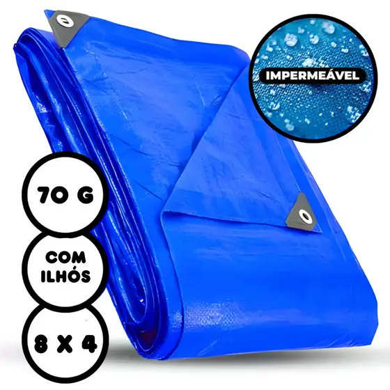 Lona Plástica 8x4 Metros De Proteção com Ilhós Impermeável Cobertura Barraca Piscina Camping Pesca Multiuso