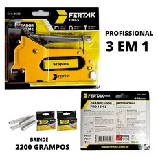 Grampeador Tapeceiro Profissional 3 em 1 Madeira com grampos Manual 4-14mm
