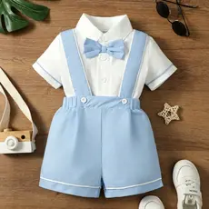 0-3 Anos Conjunto Formal Baby Boy Toddler 2ps Camisa Polo Manga Curta Com Batismo Kid Batizado De Roupas De Casamento