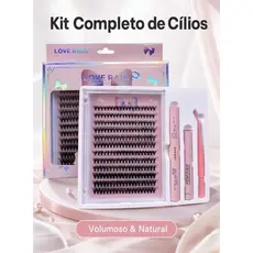 kit Cílios Tufos Mix 9-14 mm + Pinça + Cola e Removedor Extensões DIY