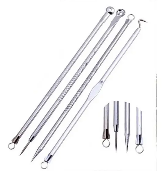Extrator de Cravo - Kit 4 Ferramentas + Estojo Removedor de Cravos/Agulha/Espinhas/Acne