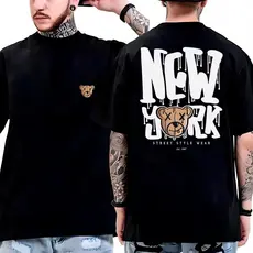 Camiseta Oversized Premium Larga Streetwear New York Bear Algodão Masculina Gola Redonda