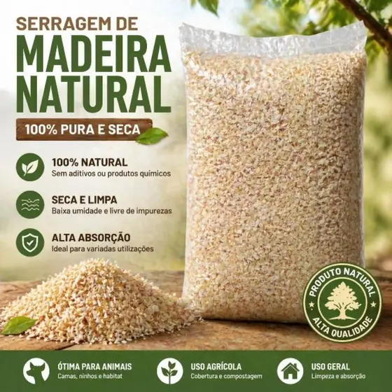 Serragem de Madeira Limpa e Natural Seca, Peneirada ,Pacotes 1 kg a 5 kg Para Animais, Jardim e Compostagem